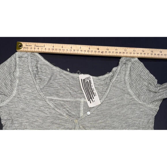 Free People Beach Boho Striped Oversized Dusty Sage Gauze Henley  Long Sleeve Sm - Picture 6 of 14